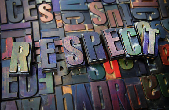 Letterpress letters spelling the word Respect