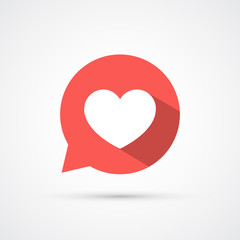 Flat heart in speech bubble shadow icon. Vector