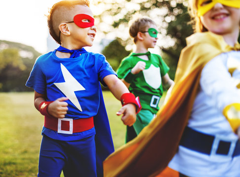 Superhero Kids Aspiration Imagination Playful Fun Concept