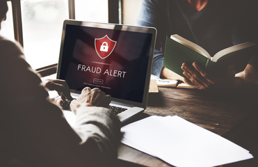 Fraud Alert Caution Defend Guard Notify Protect Concept - obrazy, fototapety, plakaty