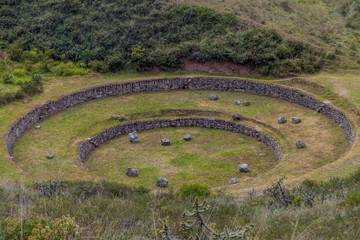 Round agricultural terraces Moray made by Inca empire, Peru