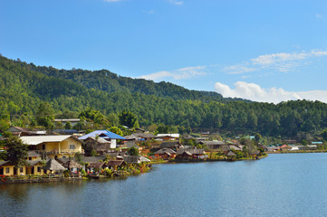 Fototapeta na wymiar Baan rak thai , the village in a lake , meahongson , Thailand