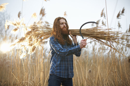 Man carrying bundle of wheat