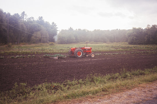 A tractor in a field