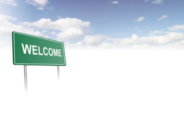 welcome sign with background sky