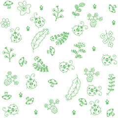 Green leaves and insect doodle art