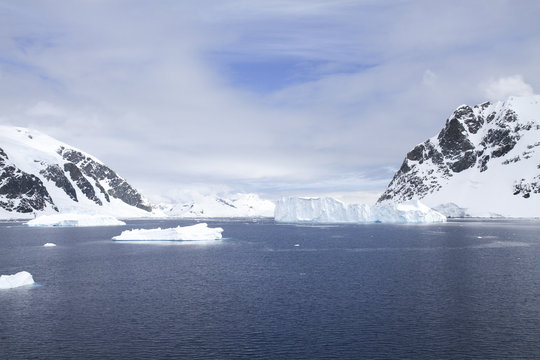 View of icebergs and mountains, Neko Harbor, Andvord Bay, Antarctica