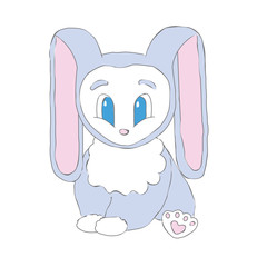 Cute cartoon Bunny. Bunny with very long ears. Pretty happy, surprised Bunny.
