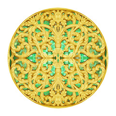 Gold Stucco design of native thai style antique flower on white