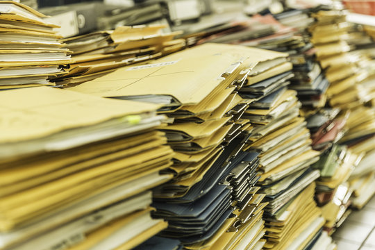 Stacks of paper files