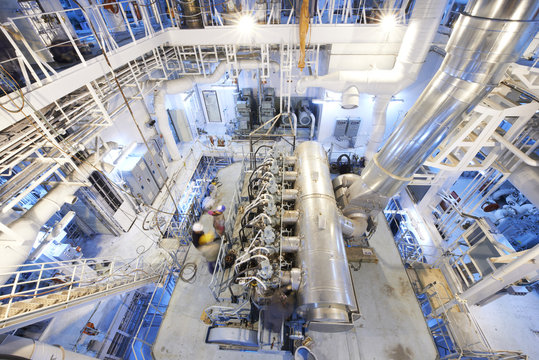Engine room of container ship, GoSeong-gun, South Korea