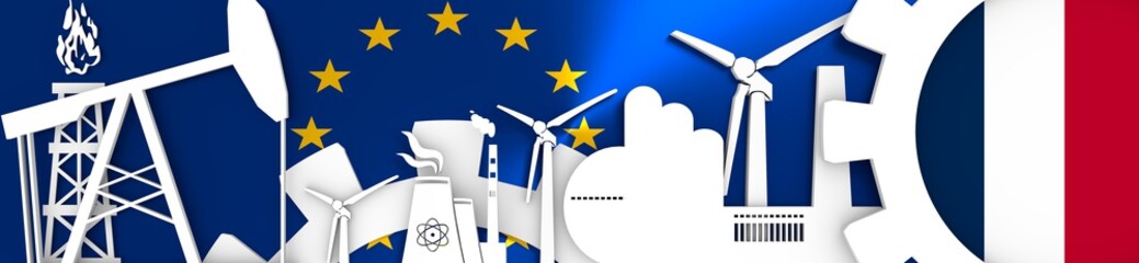 Energy and Power icons set. Header banner with France flag