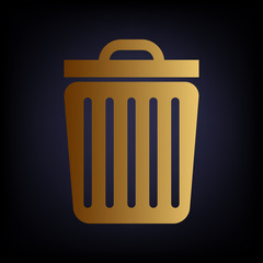 Trash sign. Golden style icon