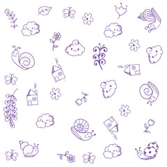 Doodle art. home, snail, and leaves