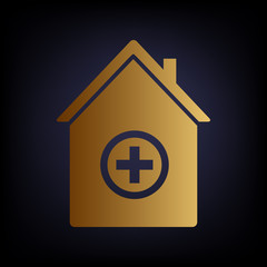 Hospital sign. Golden style icon