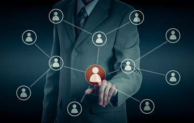 Hand carrying businessman icon network - HR,HRM,MLM, teamwork and leadership concept