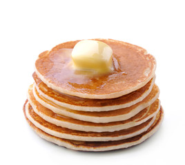 Pancakes on white background.