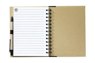 Notebook with pen isolated on white background