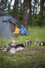 Camping in the woods.