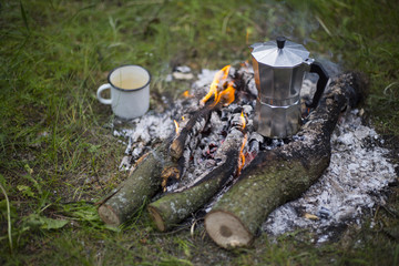 Camping in the woods.