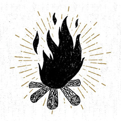 Hand drawn icon with a textured campfire vector illustration.