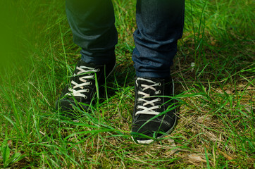 
female legs in the grass   