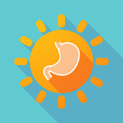Long shadow sun with  a healthy human stomach icon