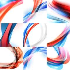 Obraz premium Abstract vector background set. Red and blue waves on light background
