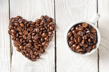 coffee beans and a cup of coffee
