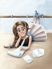 Little ballerina who writes letters on the floor
