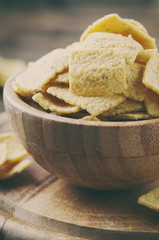 Traditional mexican mais chips on the wooden table
