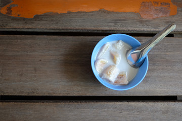 Banana in Coconut Milk. dessert of asian, Thailand.  (Selective