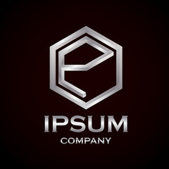 Hexagon vector logo design template. gold impossible font ,symbol, alphabet,Letter P