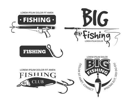 Premium Vector  Fishing logo set of vector badges stickers on catching fish