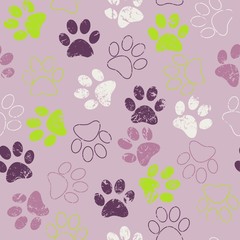 Vector seamless pattern with cat or dog footprints. Cute colorfu