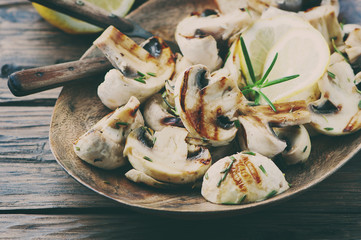Vegetarian grilled mushroom with lemon and rosemary