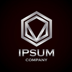 Hexagon vector logo design template. gold impossible font ,symbol, alphabet,Letter V