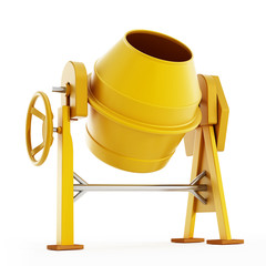 Yellow concrete mixer. 3D illustration - obrazy, fototapety, plakaty