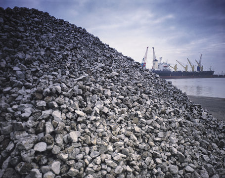 Metal ore on port quay