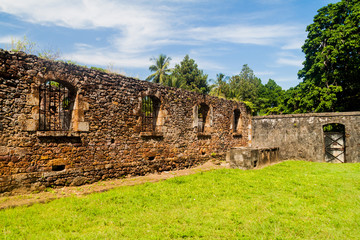 Ruins of former penal colony at Ile Royale, one of the islands of Iles du Salut (Islands of...