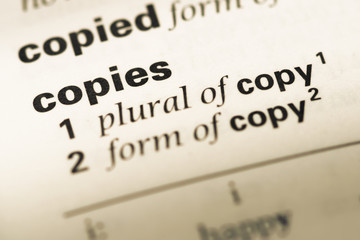 Obraz premium Close up of old English dictionary page with word copies