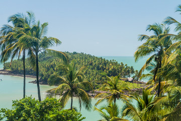 Fototapeta na wymiar View of Ile du Diable (Devil's Island) from Ile Royale in archipelago of Iles du Salut (Islands of Salvation) in French Guiana