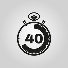 The 40 seconds, minutes stopwatch icon. Clock and watch, timer, countdown symbol. UI. Web. Logo. Sign. Flat design. App.