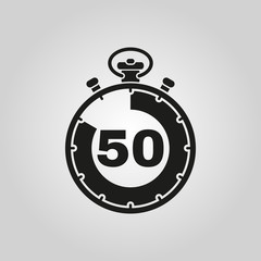 The 50 seconds, minutes stopwatch icon. Clock and watch, timer, countdown symbol. UI. Web. Logo. Sign. Flat design. App.