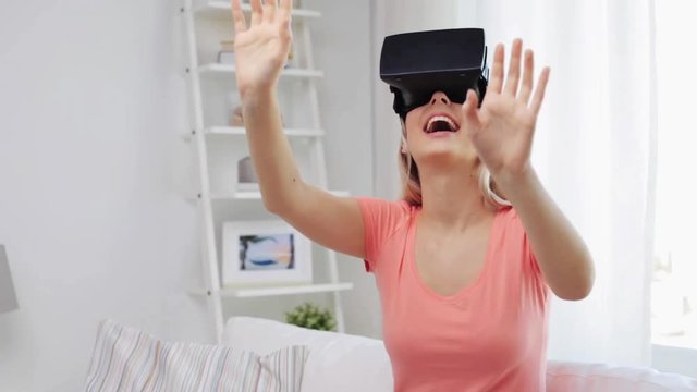 woman in virtual reality headset or 3d glasses