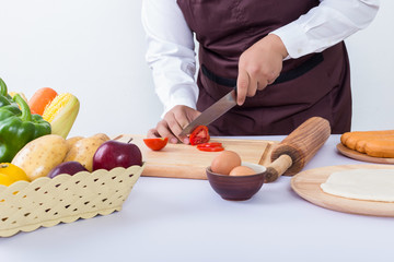 Close up chef hand cooking