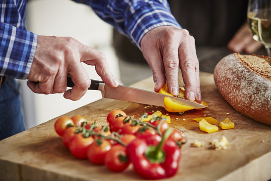 Man Chopping Vegetables, Close Up