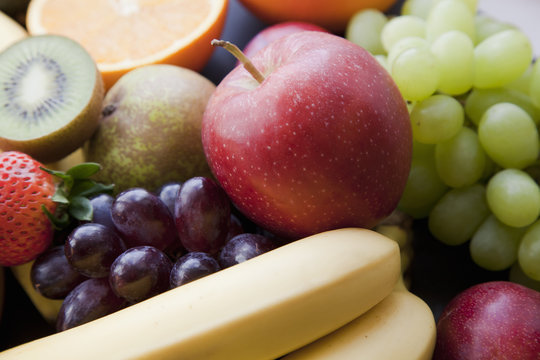 Close up still life with variety of fruit