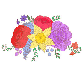 Bouquet of colorful flowers. Hand drawing. Vector illustration for design.