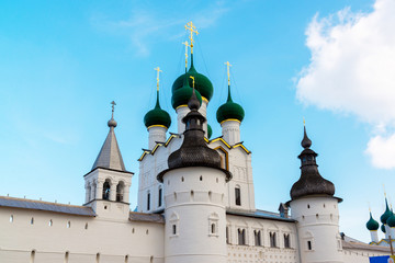 Fototapeta na wymiar Rostov Veliky, Russia - Domes of churches in Kremlin
